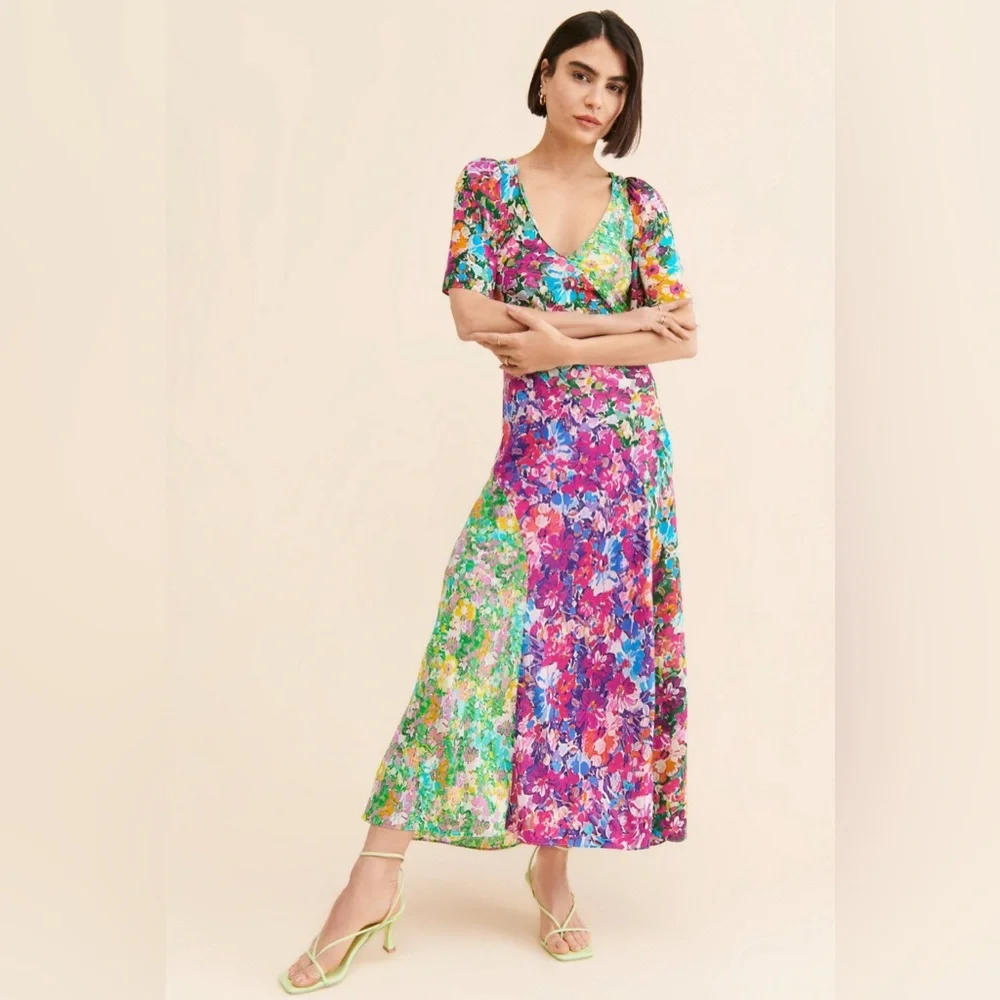 Kachel Floral Bias Cut Maxi Dress Anthropologie Size 6 EUC $190 Retail
